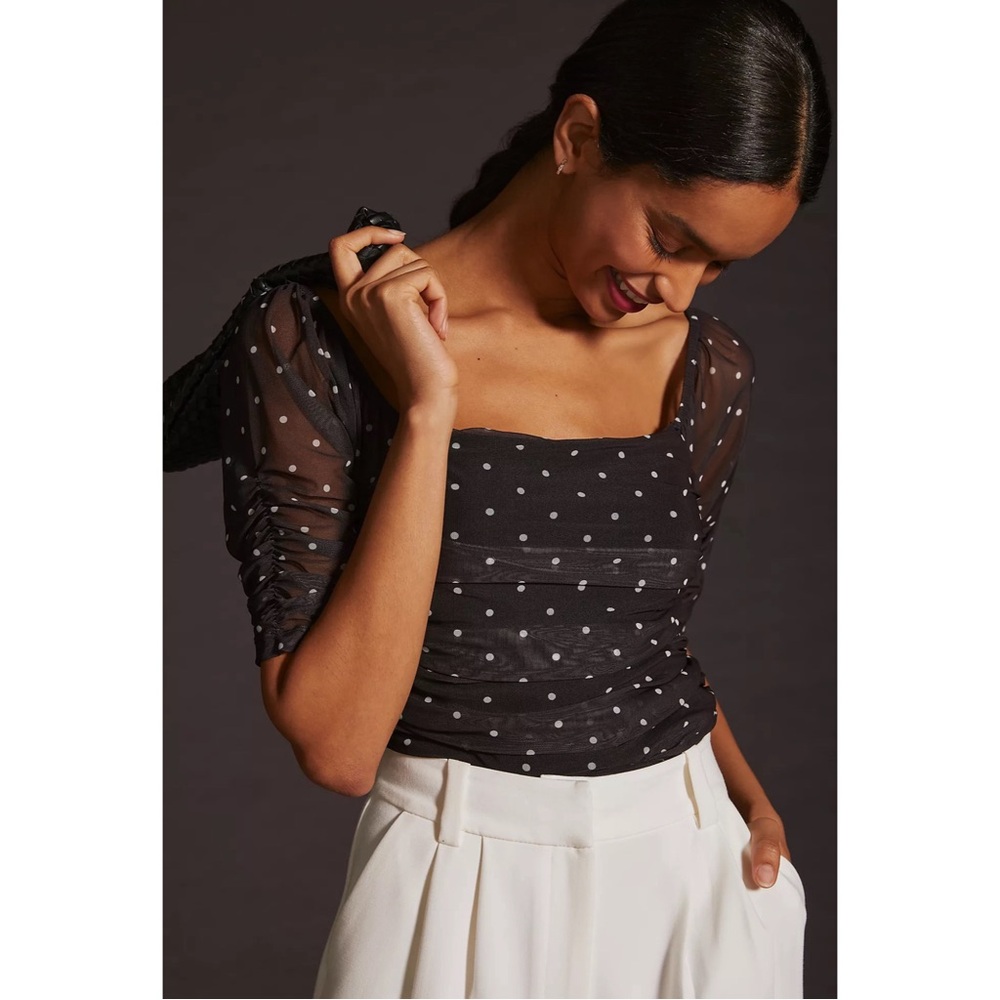 Anthropologie Shirred Mesh Top NWT Size XL